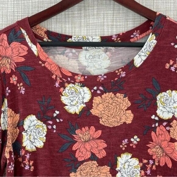 Loft Floral round neck tied sleeve Blouse Women's S 8732/b - Picture 3 of 8